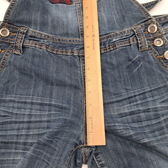 Rue 21 Front Overall Jeans Plaid Low back waist 13/14 - Picture 9 of 11
